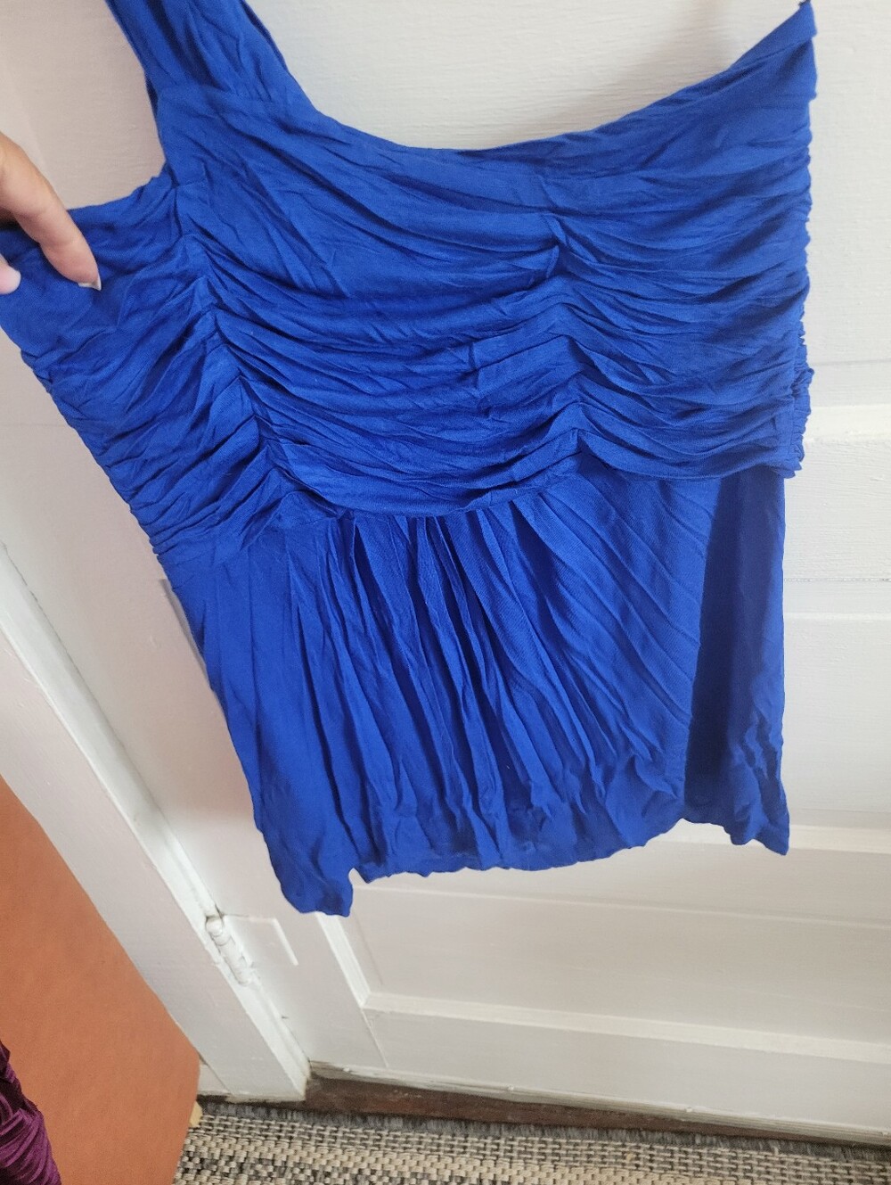 Royal Blue One-Shoulder Ruffled Top - Picture 4 of 5